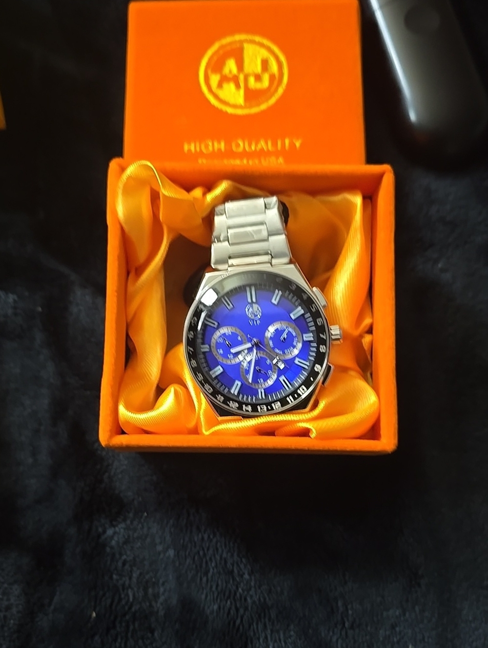 Men's Stainless Steel Watch with Blue Dial